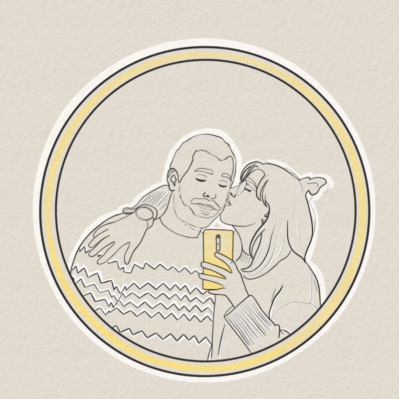 Ilustración personalizada lineal de una pareja dandose un beso en un espejo